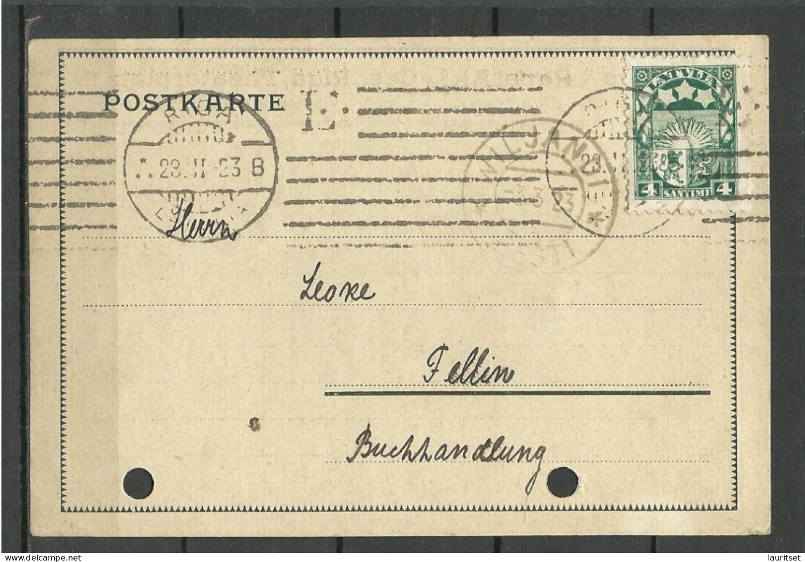 LATVIA Lettland O 1923 Commercial Post Card Walters & Rapa A/S. Riga Firmenkarte Sent To Estonia Viljandi Fellin - Lettonie