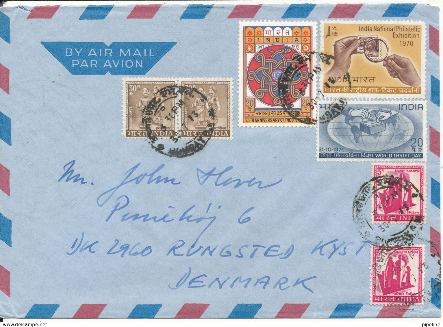 India Air Mail Cover Sent To Denmark 30-7-1973 - Luftpost