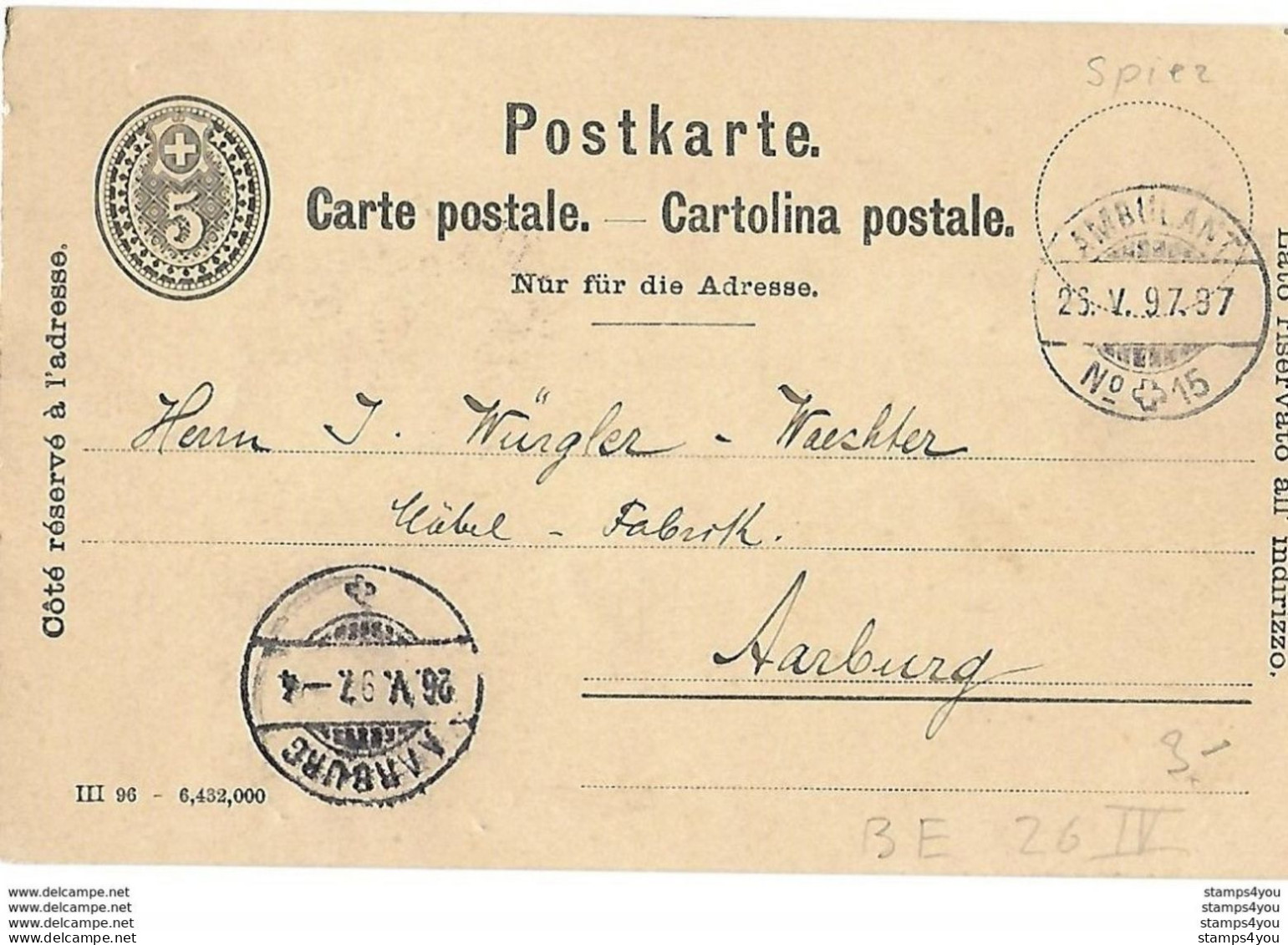 103 - 28 - Entier Postal Avec Cachet Chemins De Fer "Ambulant No 15" 1897 - Entiers Postaux