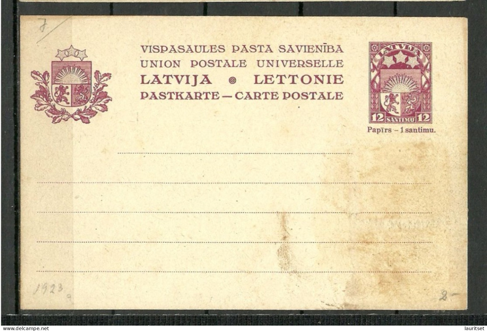LATVIA Lettland Ganzsache Postal Stationery, Unused NB! Stain! Stockfleckig! - Lettonie