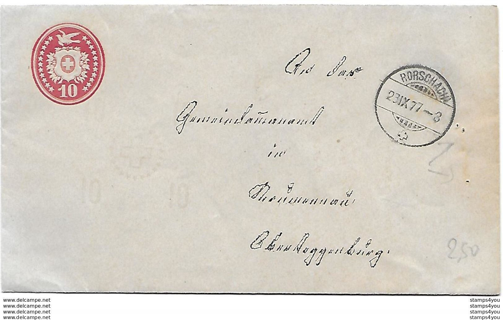 103 - 95 - Entier Postal Avec Cachet à Date De Rorschach 1877 - Attention Petits Trous à Droite - Entiers Postaux