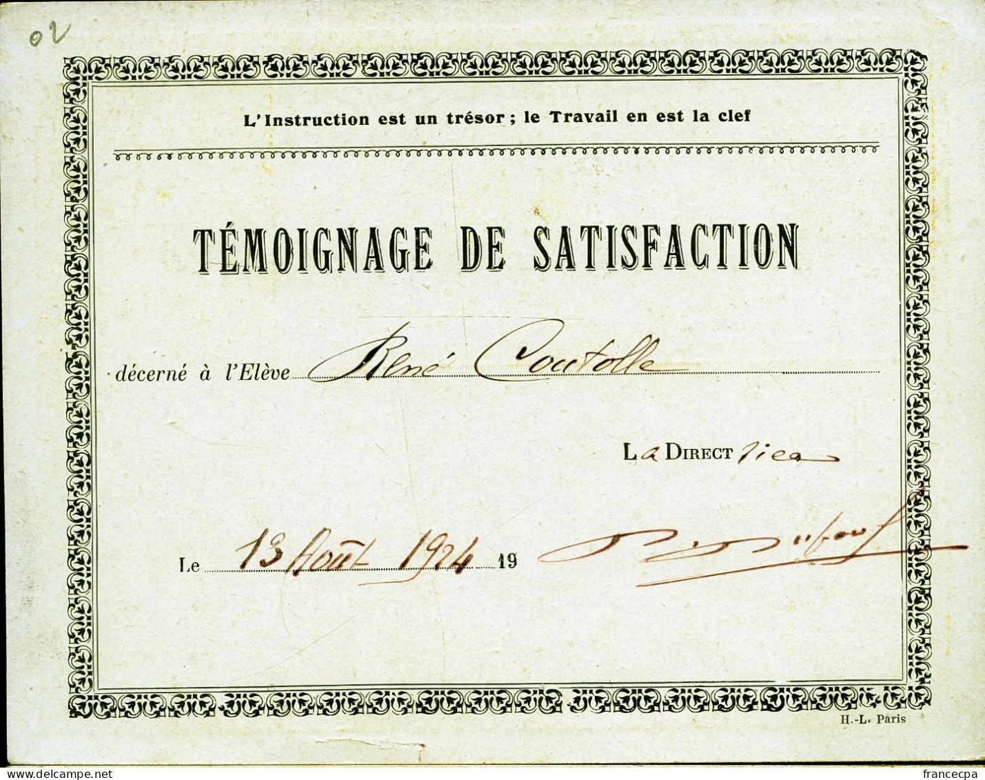 02 - TEMOIGNAGE DE SATISFACTION - AU CLAIR DE LA LUNE - Diploma & School Reports