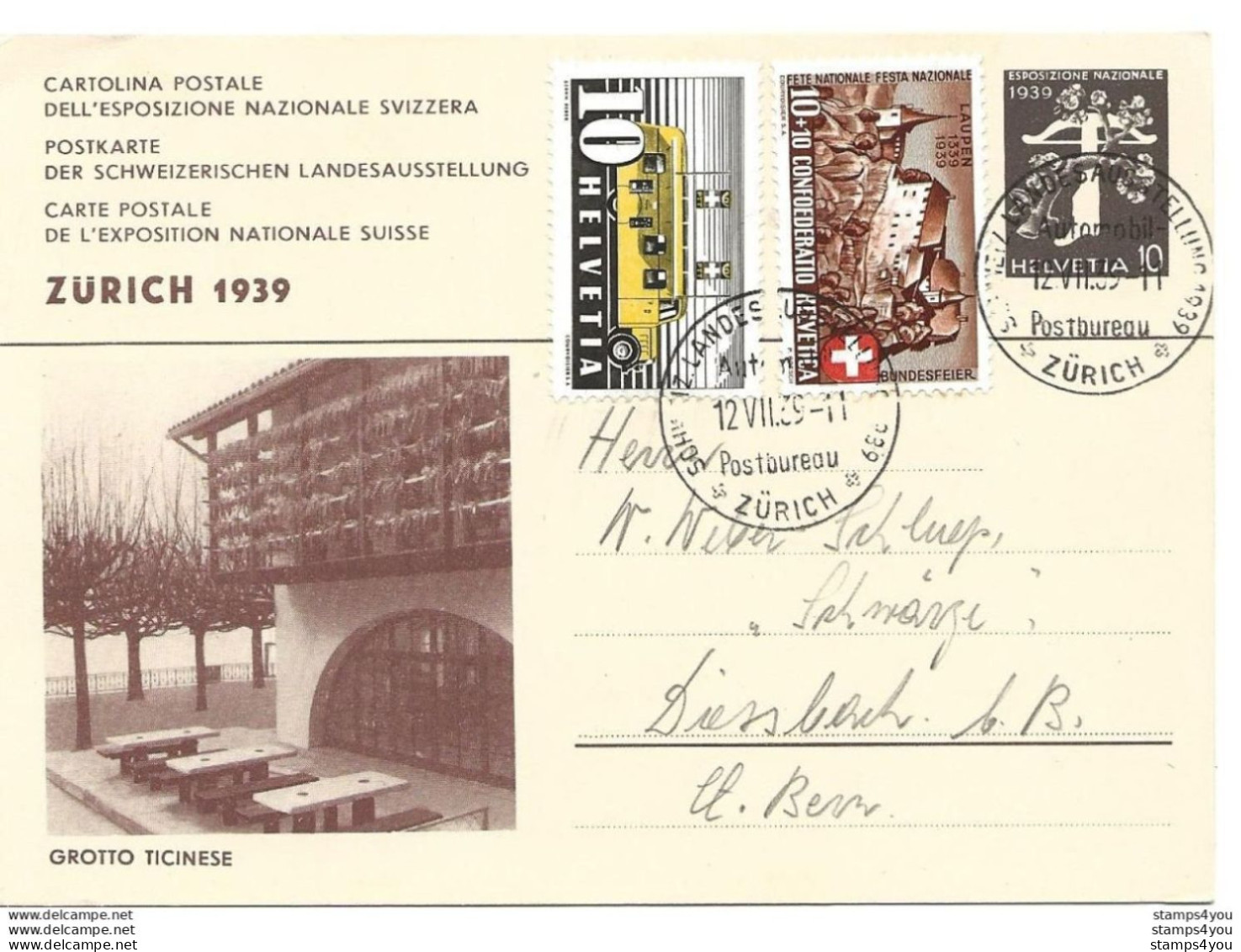 103 - 75 - Entier Postal "Expo Nationale 39 - "Grottio Ticinese" - Oblit Spéciale Zürich 1939 - Entiers Postaux