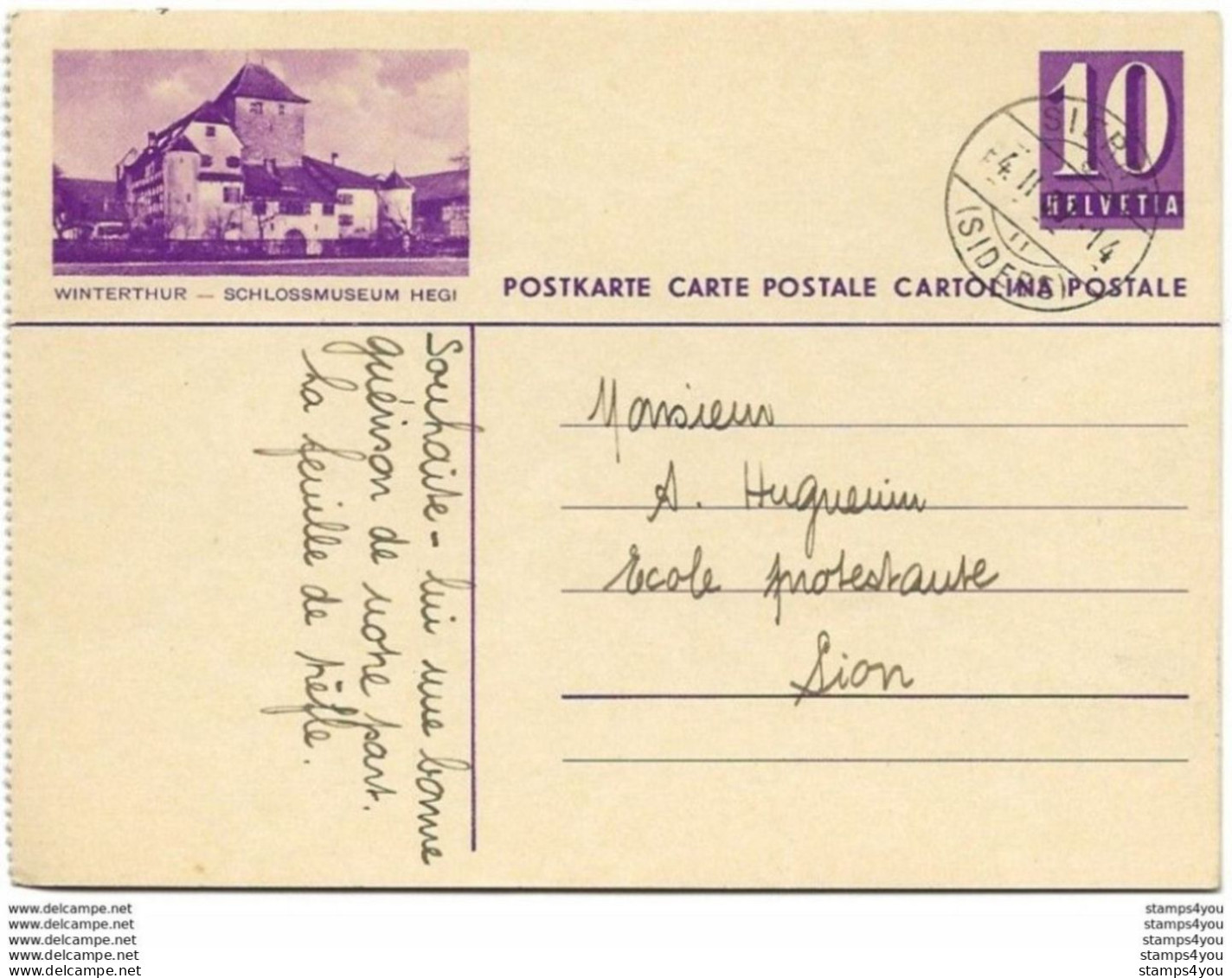 103 - 5 - Entier Postal Avec Illustration "Winterthur" Superbe Cachet à Date Sierre 1939 - Entiers Postaux