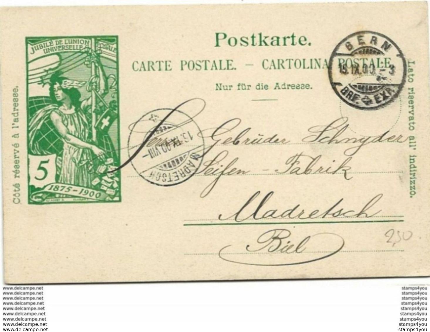 103 - 11 -  Entier Postal UPU Avec Cachets à Date Bern Et Madretsch 1900 - Entiers Postaux