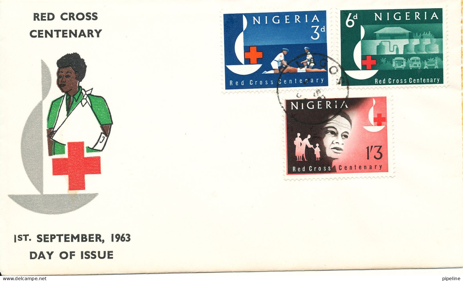 Nigeria FDC 1-9-1963 RED CROSS Complete Set Of 3 With Cachet - Nigeria (1961-...)
