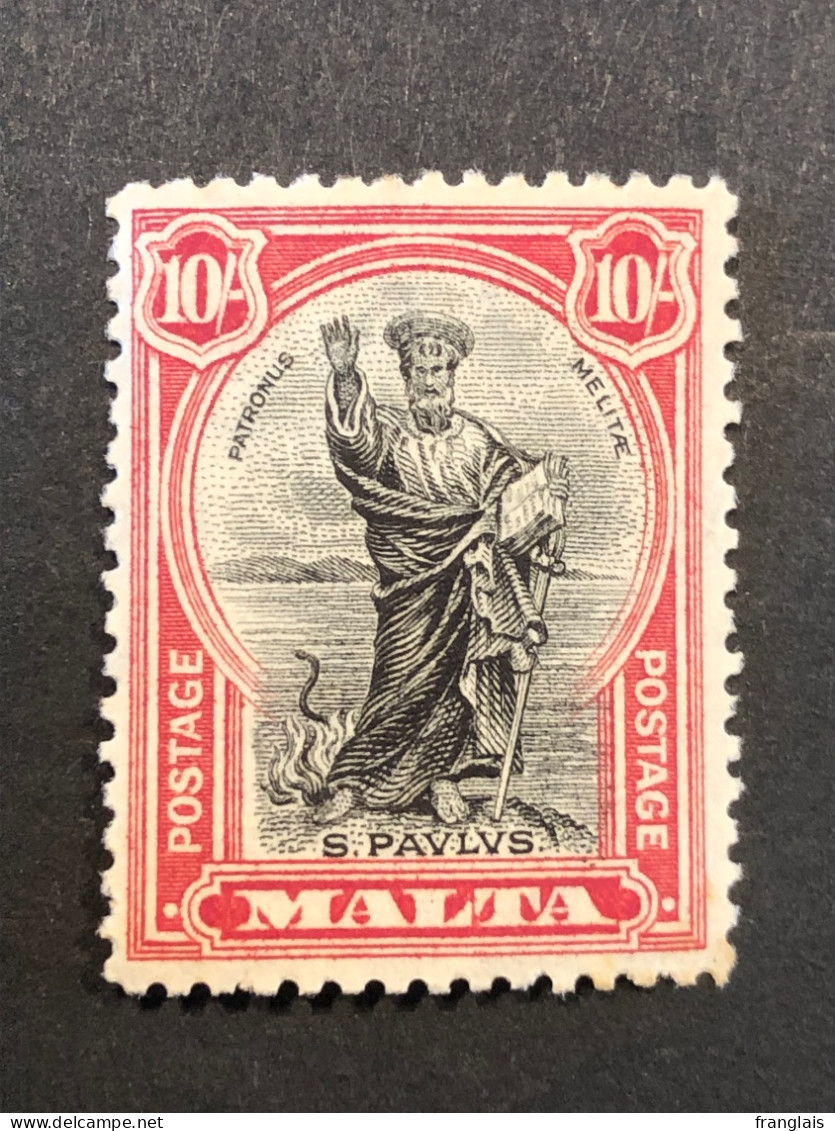 SG 172.    10s Black And Carmine MNH** - Malta (...-1964)