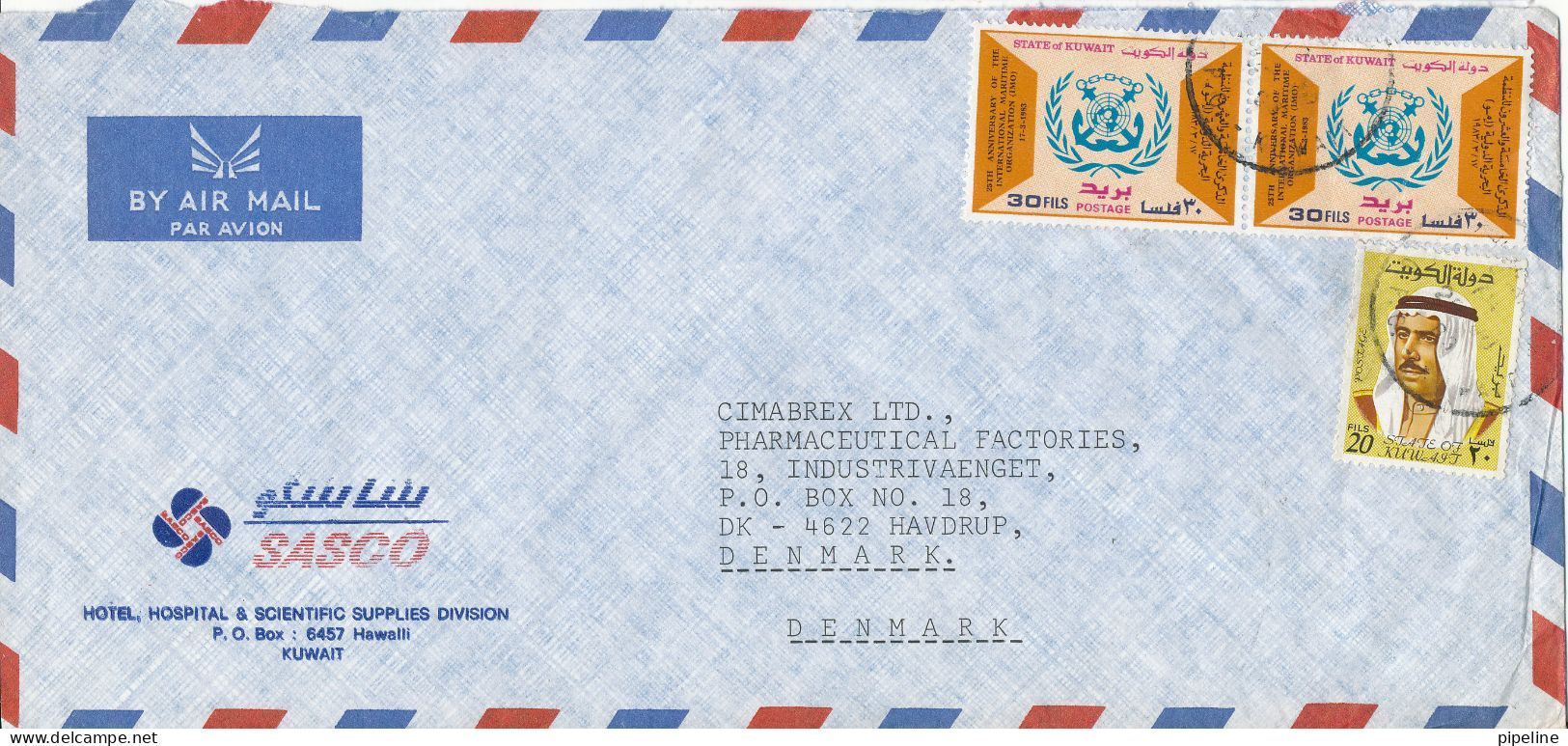 Kuwait Air Mail Cover Sent To Denmark - Koeweit