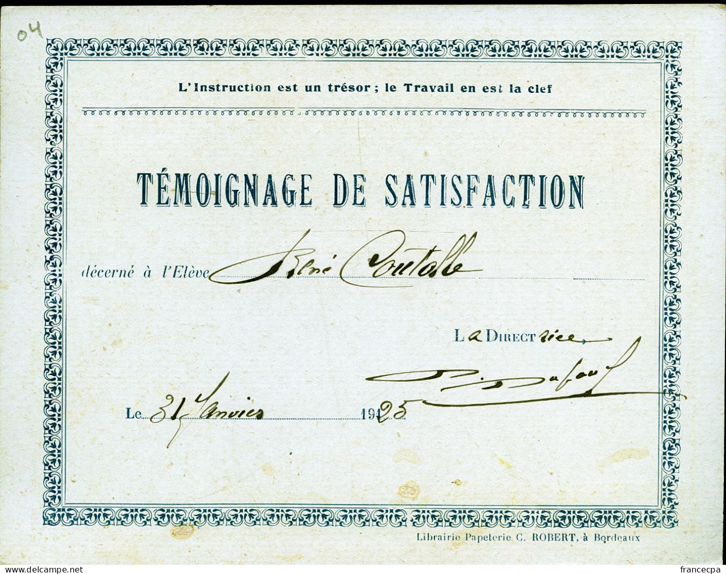 04 - TEMOIGNAGE DE SATISFACTION - SUR LE PONT D'AVIGNON - Diploma & School Reports