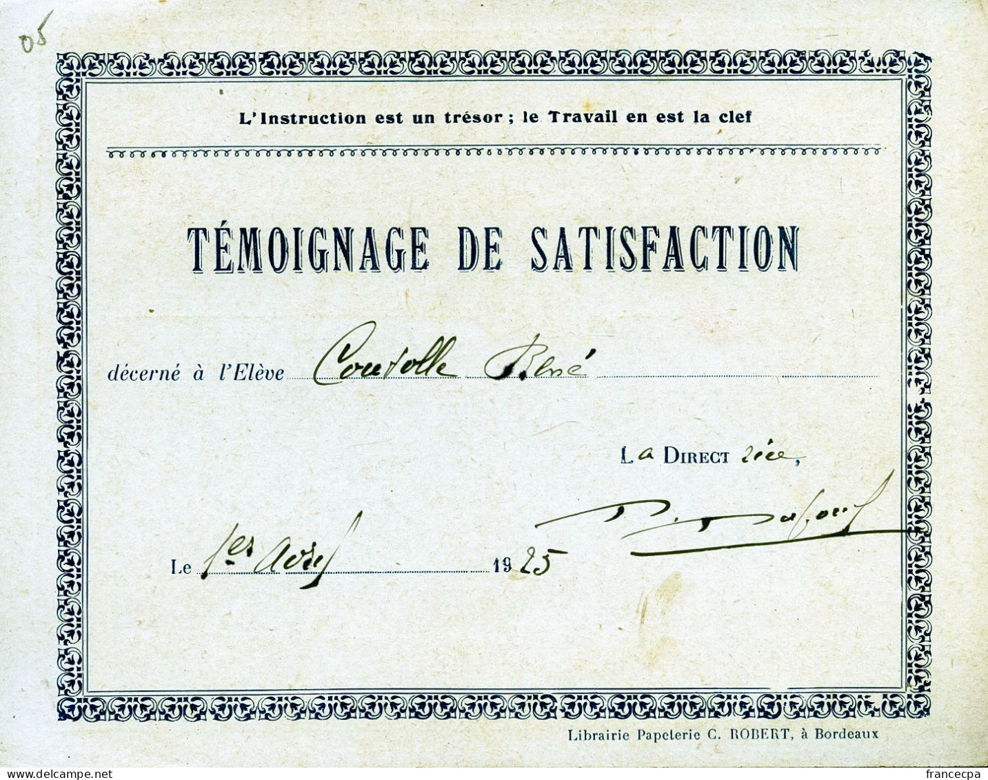 05 - TEMOIGNAGE DE SATISFACTION - MALBROUCH S'EN VA T'EN GUERRE - Diplomas Y Calificaciones Escolares