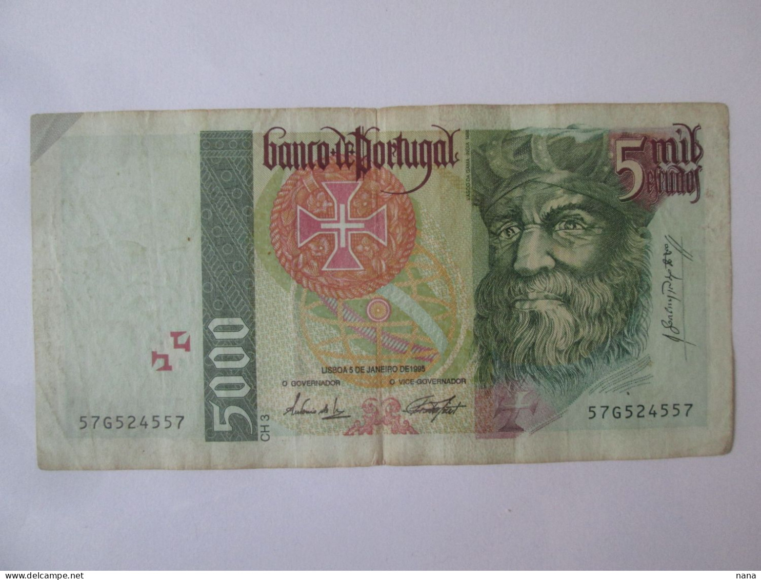 Rare! Portugal 5000 Escudos 1995 Banknote Left Corner Restored See Pictures - Portugal