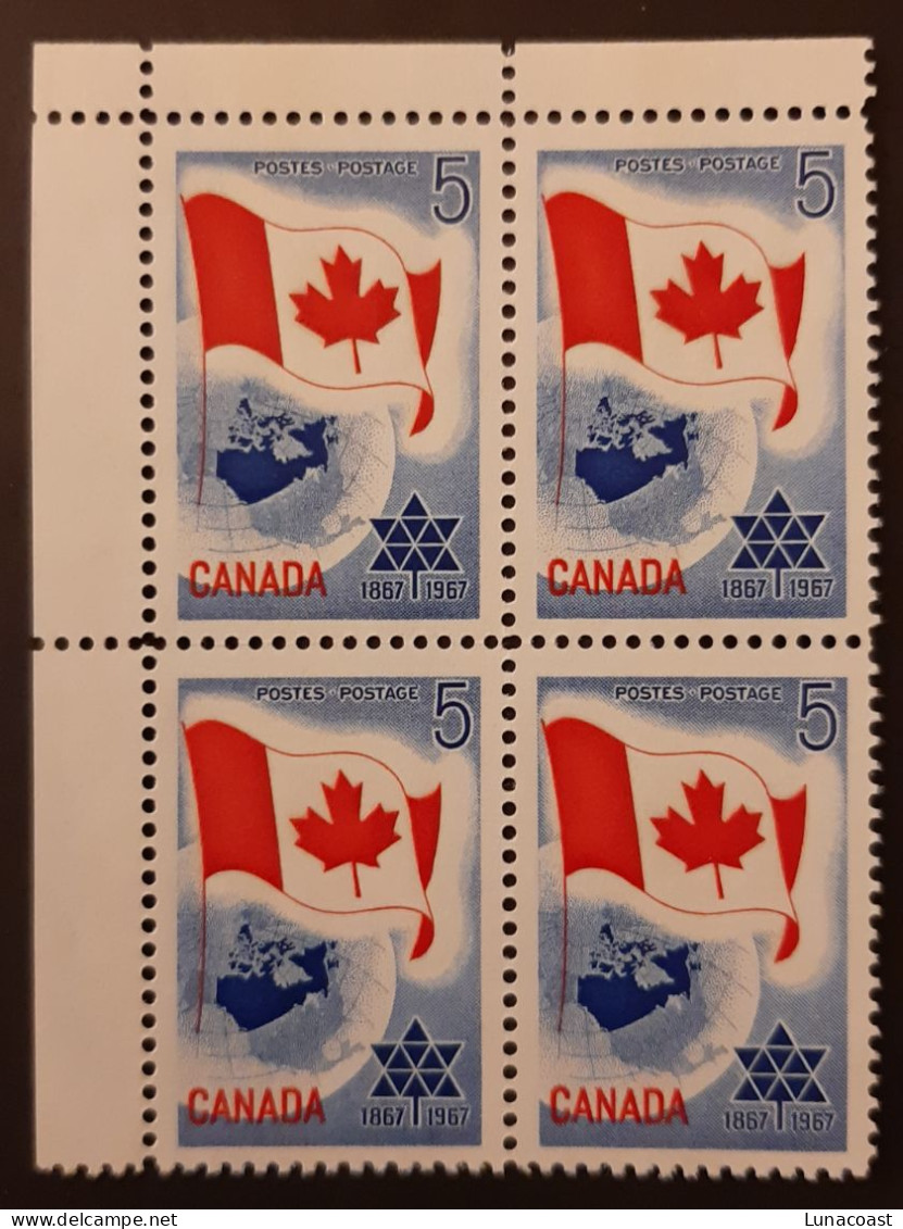 Canada 1967 MNH Sc #453**  4 X 5c Block, Centennial, With Davac Gum - Neufs