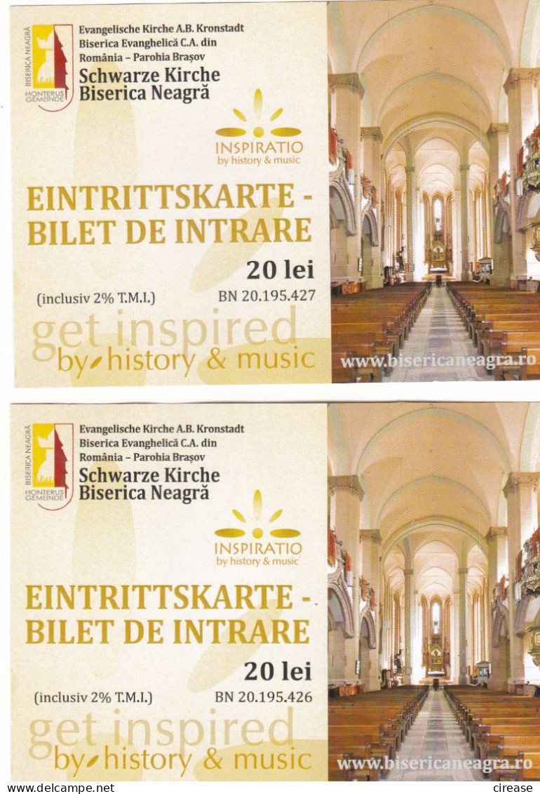 2 TICKET TICKETS BLACK CHURCH SCHWARZE KIRCHE BRASOV ENTRANCE BRASOV ROMANIA - Eintrittskarten