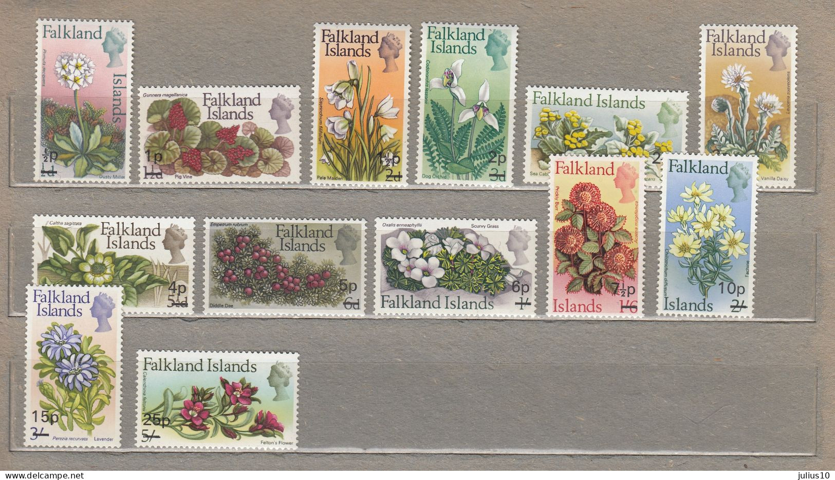 FALKLAND ISLANDS 1971 Definitive Set Flowers Overprinted MNH(**) Mi 192-204 CV 50EUR #33807 - Falklandeilanden