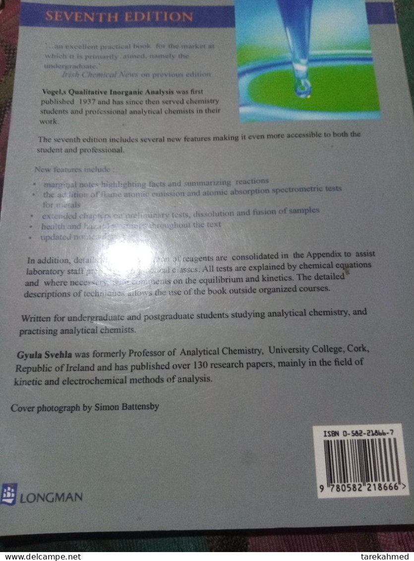 Egypt Store, Vogel's Qualitative Inorganic Analysis Textbook By Arthur Vogel And G, 7th Edition. - Éducation/ Enseignement