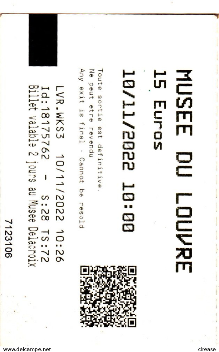 3 TICKET TICKETS MUSEUM LOUVRE ENTRANCE LEONARD VE VINCI AND JOHANNES VERMEER FRANCE - Tickets - Vouchers