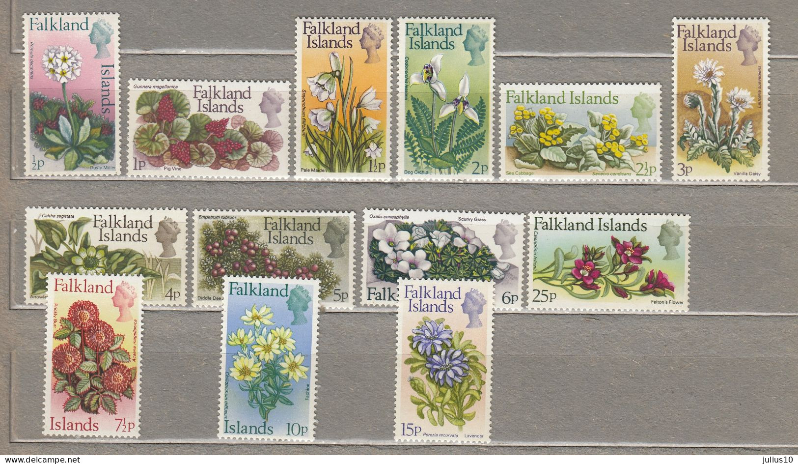 FALKLAND ISLANDS 1972-1975 Definitive Set Flowers MNH(**) Mi 205-217 CV 55EUR #33808 - Falklandinseln
