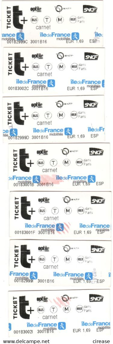 7 TICKET TICKETS TRANSPORT PARIS FRANCE - Tickets - Entradas