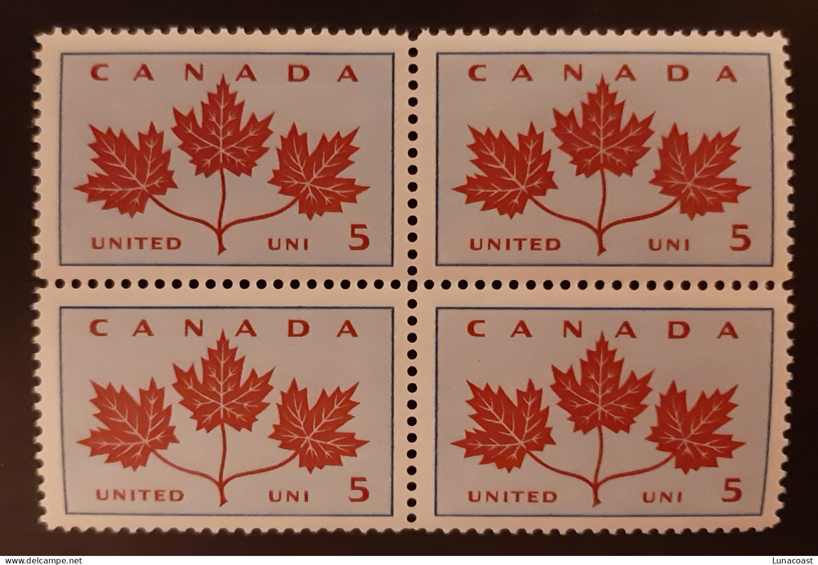 Canada 1964 MNH Sc #417**  4 X 5c Block, Floral Emblems, Maple Leaf Unity - Unused Stamps