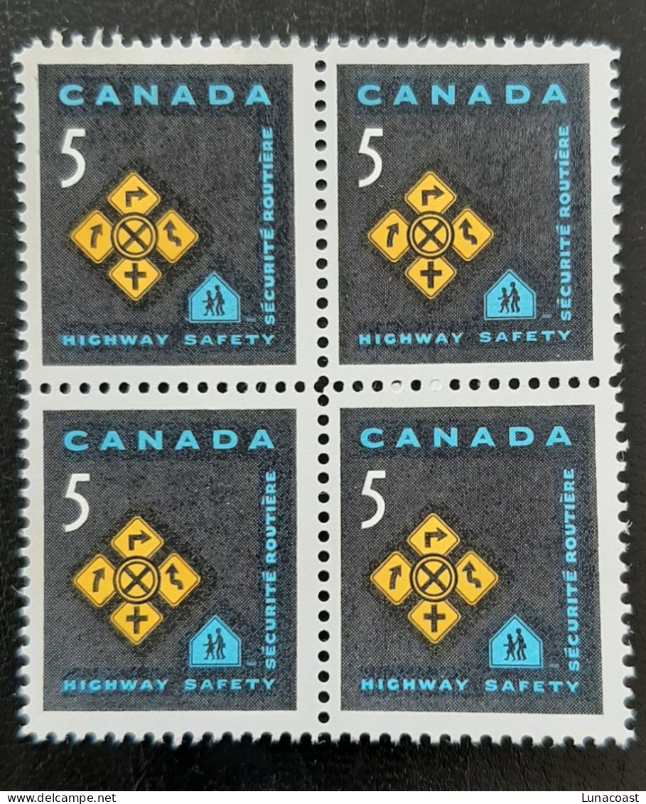 Canada 1966 MNH Sc #447**  4 X 5c Block, Highway Safety, With Davac Gum - Unused Stamps