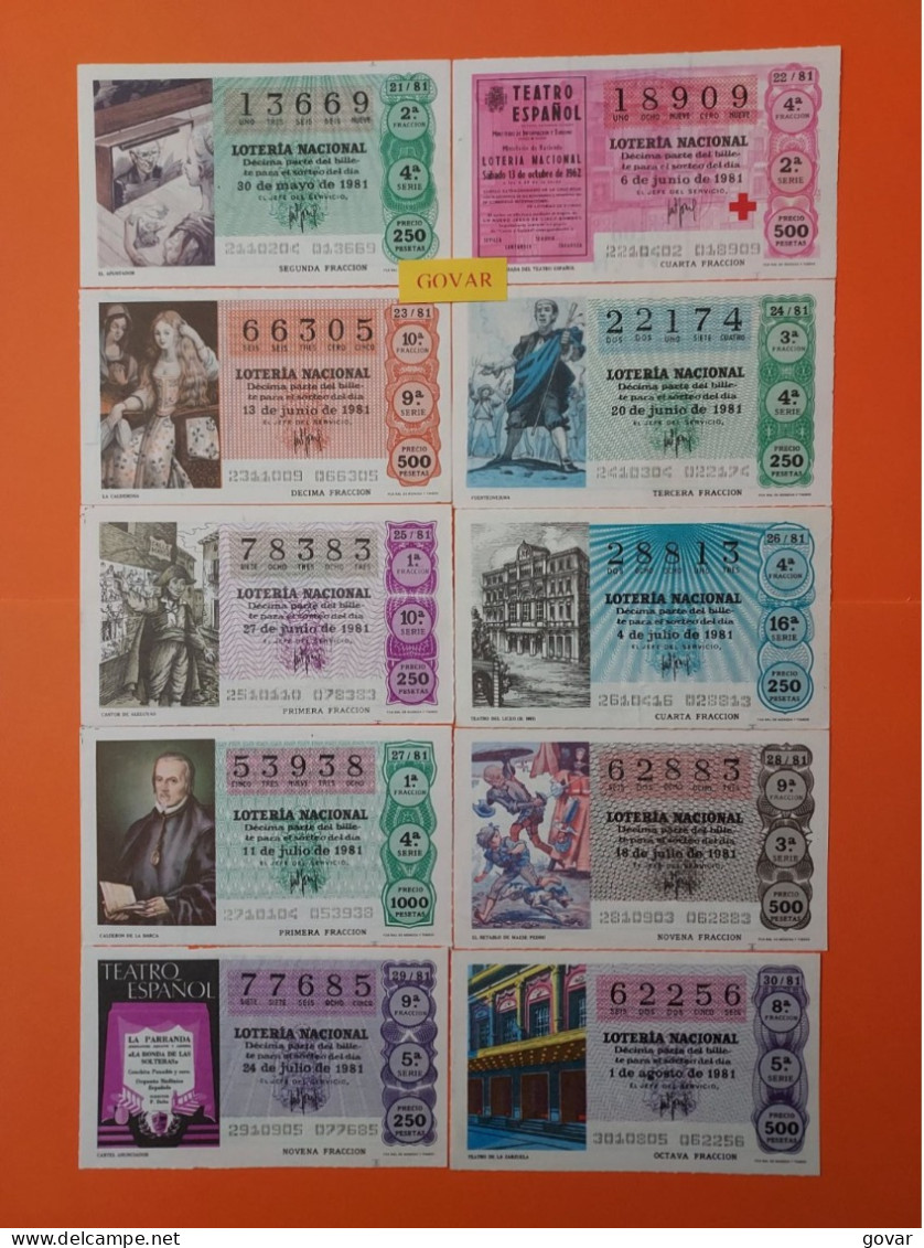 AÑO 1981 COMPLETO LOTERÍA NACIONAL ESPAÑA, SÁBADOS, TODOS LOS DECIMOS DEL AÑO - Billets De Loterie