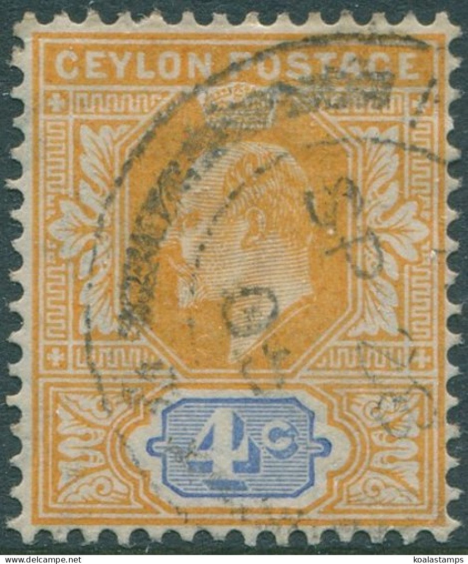 Ceylon 1904 SG279 4c Orange-yellow And Ultramarine KEVII Mult Crown CA Wmk FU (a - Sri Lanka (Ceilán) (1948-...)