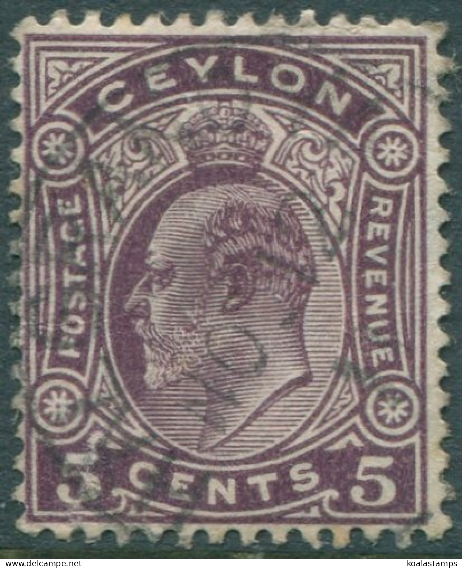 Ceylon 1908 SG289 5c Deep Purple KEVII Mult Crown CA Wmk #1 FU (amd) - Sri Lanka (Ceilán) (1948-...)