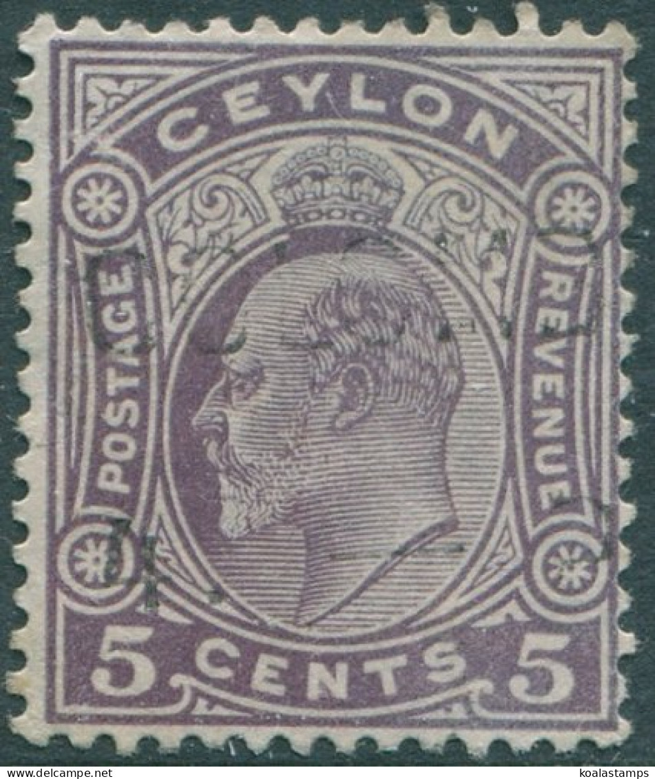 Ceylon 1908 SG290 5c Dull Purple KEVII Mult Crown CA Wmk #1 FU (amd) - Sri Lanka (Ceilán) (1948-...)