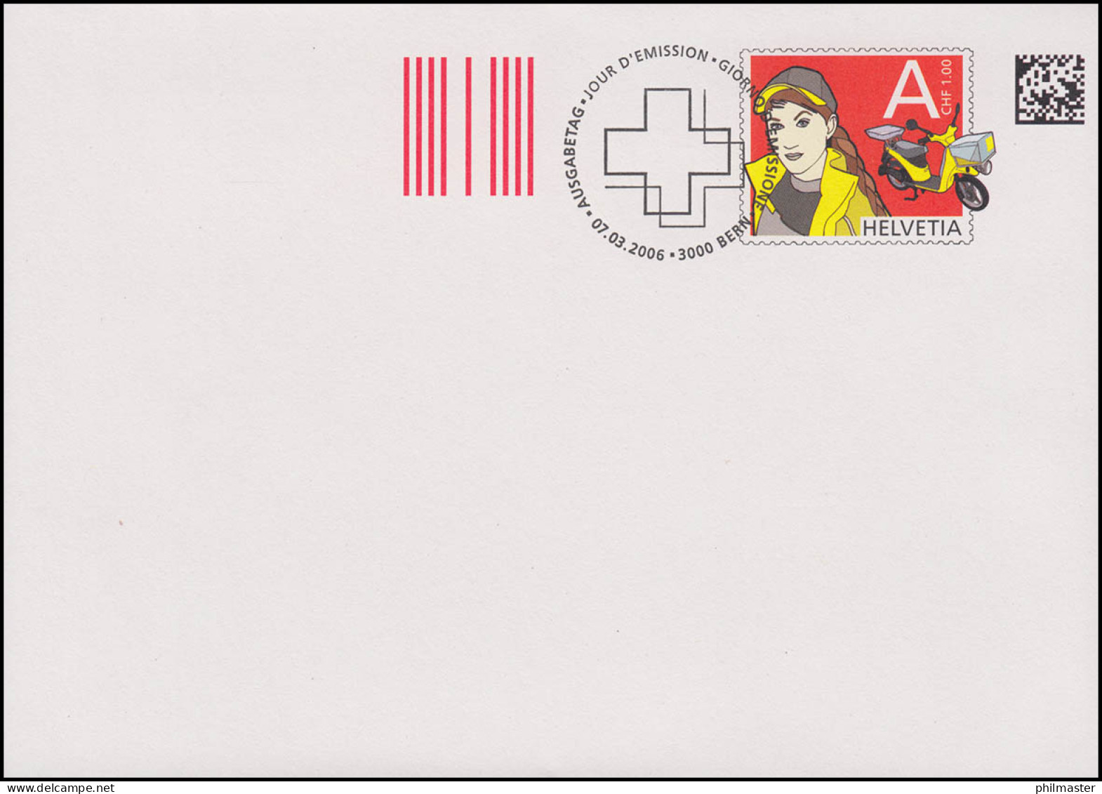 Schweiz Umschlag U 33A Dauerausgabe A-Post 1,00 CHF 2006, ESSt Bern 7.3.2006 - Entiers Postaux