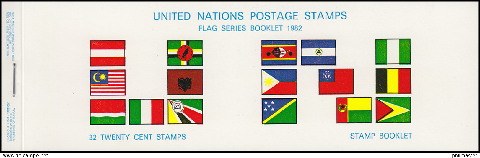 UNO New York AIDIP-Edition Flaggen-Markenheftchen 1982 Nummer 3A (weiß) **  - Markenheftchen