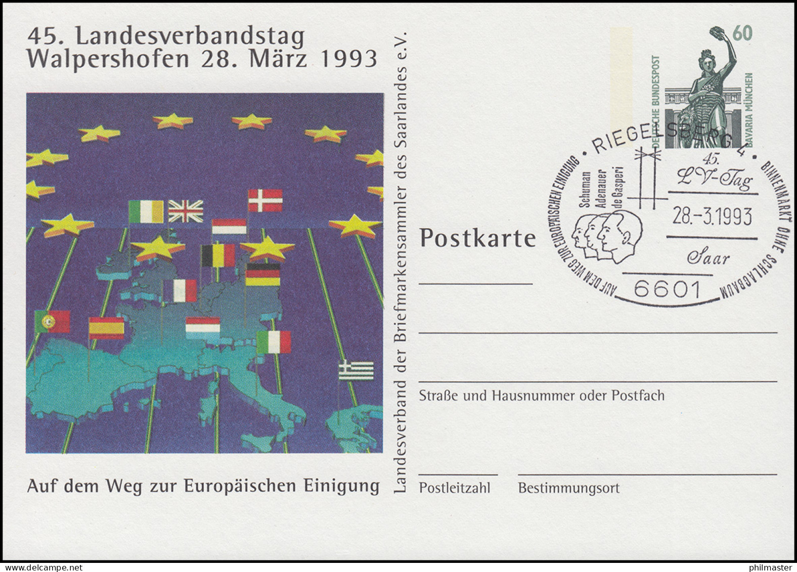 Privatpostkarte PP 151 LV-Tag Walpershofen Europa SSt RIEGELSBERG 28.3.93 - Privé Briefomslagen - Ongebruikt