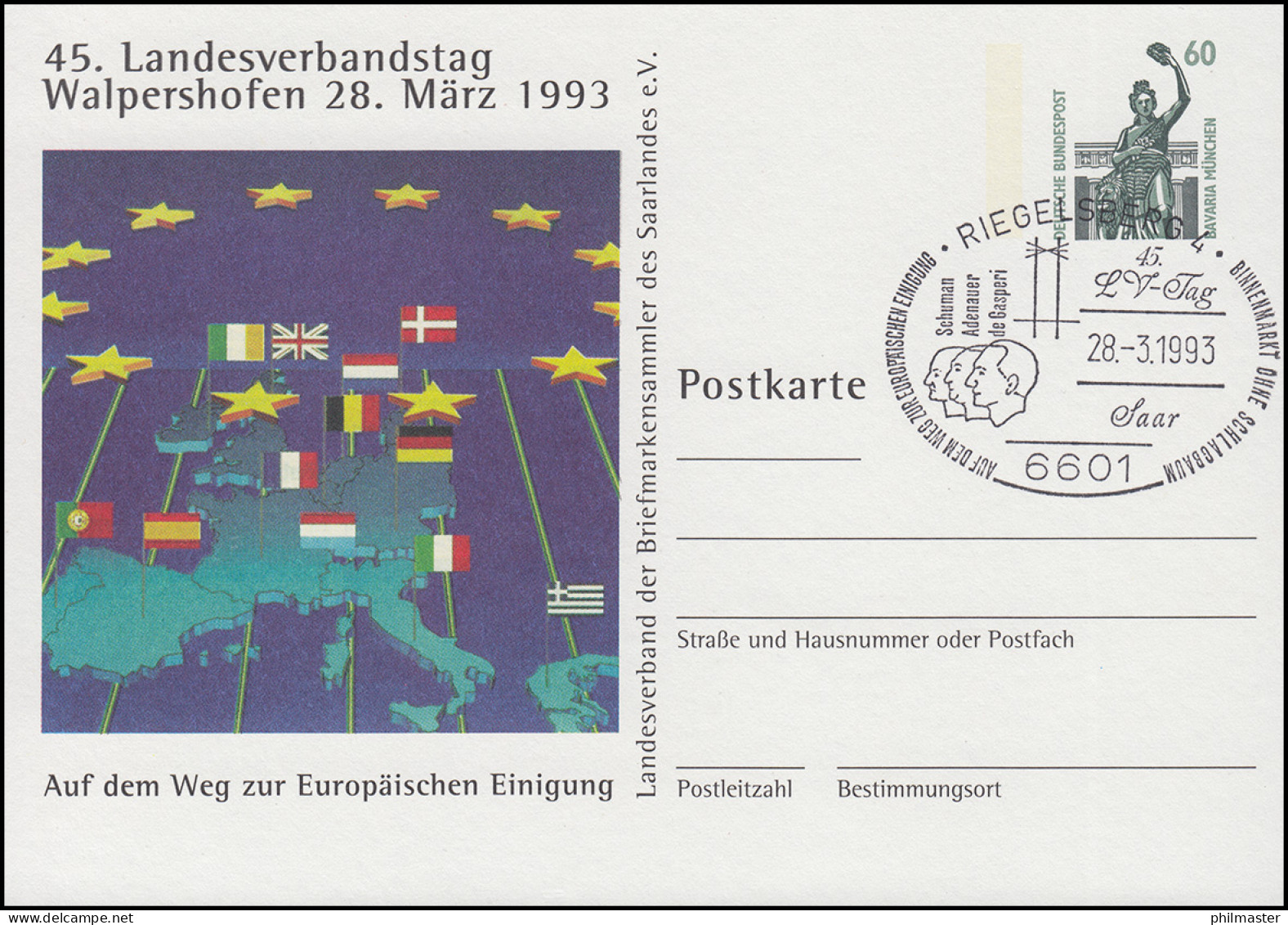 Privatpostkarte PP 151 LV-Tag Walpershofen Europa SSt RIEGELSBERG 28.3.93 - Enveloppes Privées - Neuves