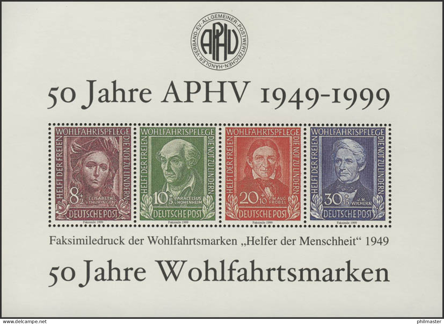 APHV-Sonderdruck 50 Jahre Wohlfahrtsmarken 1999 - Privé- & Lokale Post
