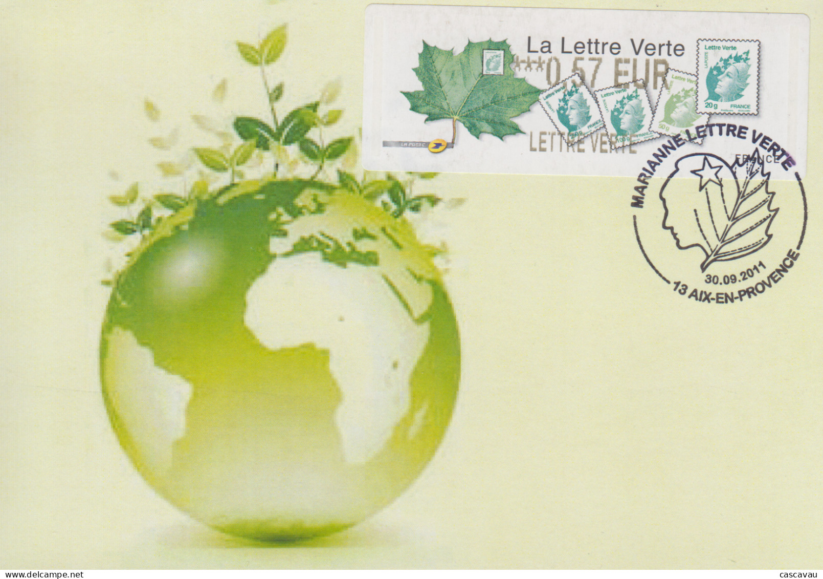 Carte   FRANCE   Vignette  LISA    MARIANNE  LETTRE  VERTE     AIX  EN  PROVENCE   2011 - 2010-... Vignettes Illustrées