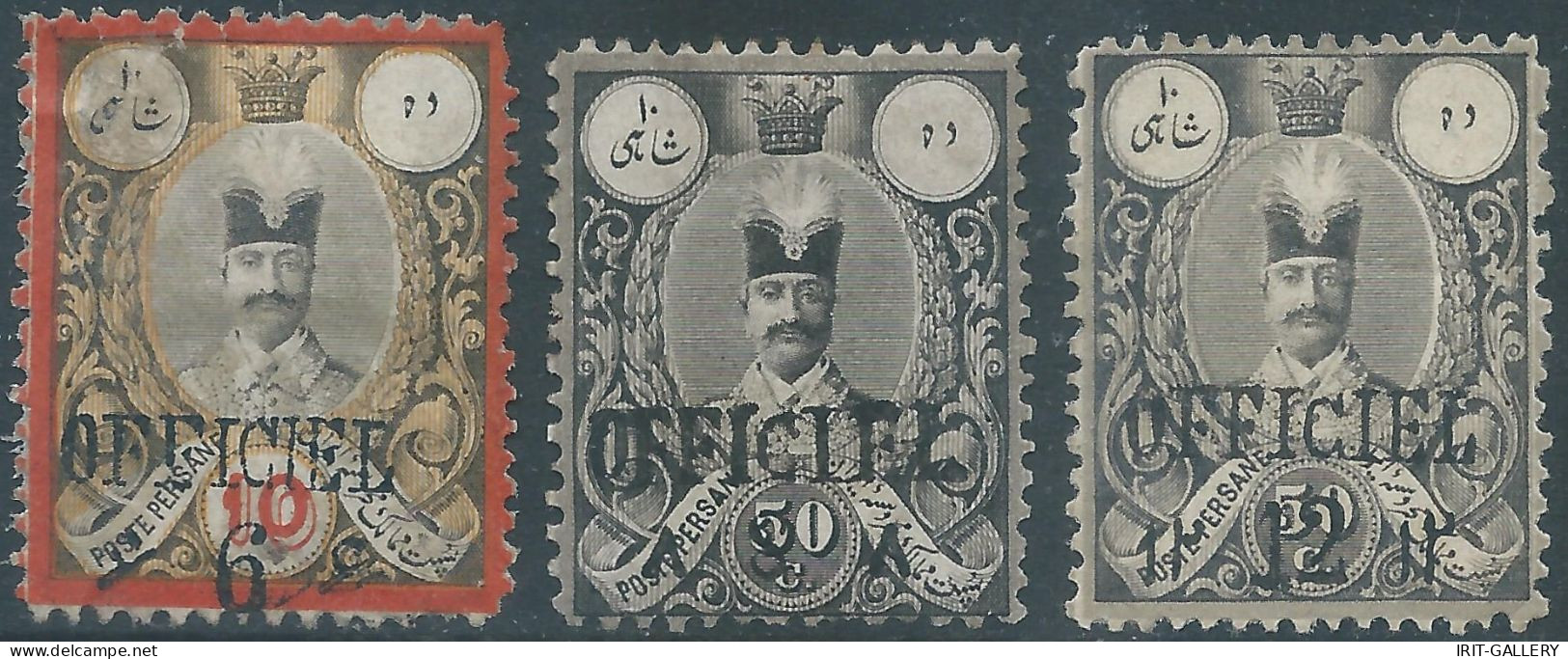PERSIA PERSE IRAN 1885/87,OFFICIEL Hand Stamped Issue,6sh On 10sh,8sh On 5osh,12sh On 50sh,Unused,signed By M.Sadri - Iran