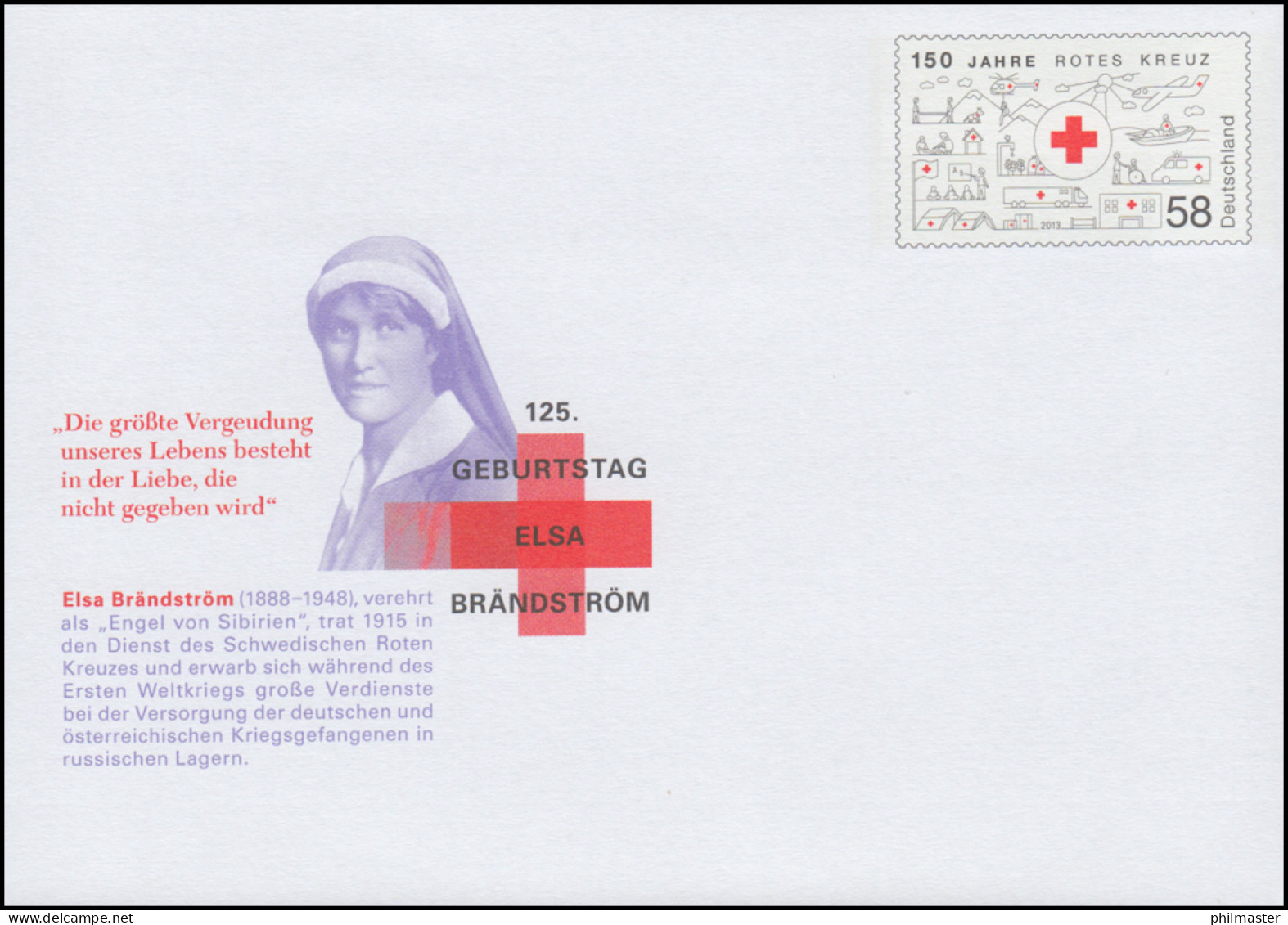 USo 291 Elsa Brändström Und Rotes Kreuz 2013, ** - Enveloppes - Neuves