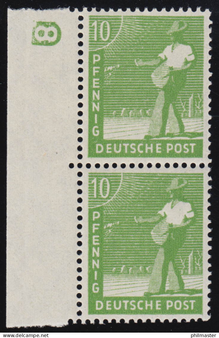 946 DZ Arbeiter 10 Pf. Randpaar Links Mit Druckerzeichen 8 Negativ ** - Mint