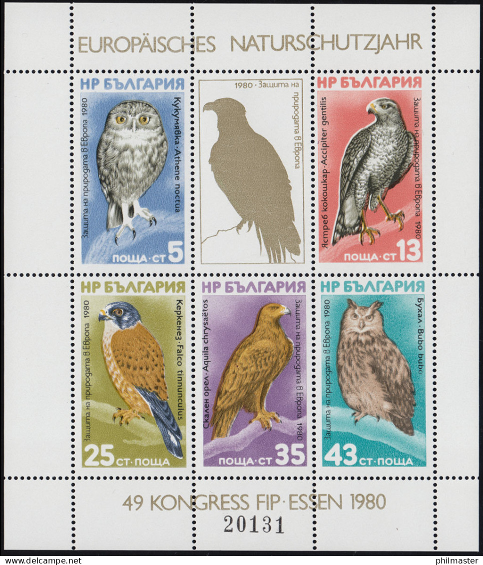Bulgarien Block 105 Naturschutzjahr - Greifvögel Und Eulen 1980, ** / MNH - Andere & Zonder Classificatie