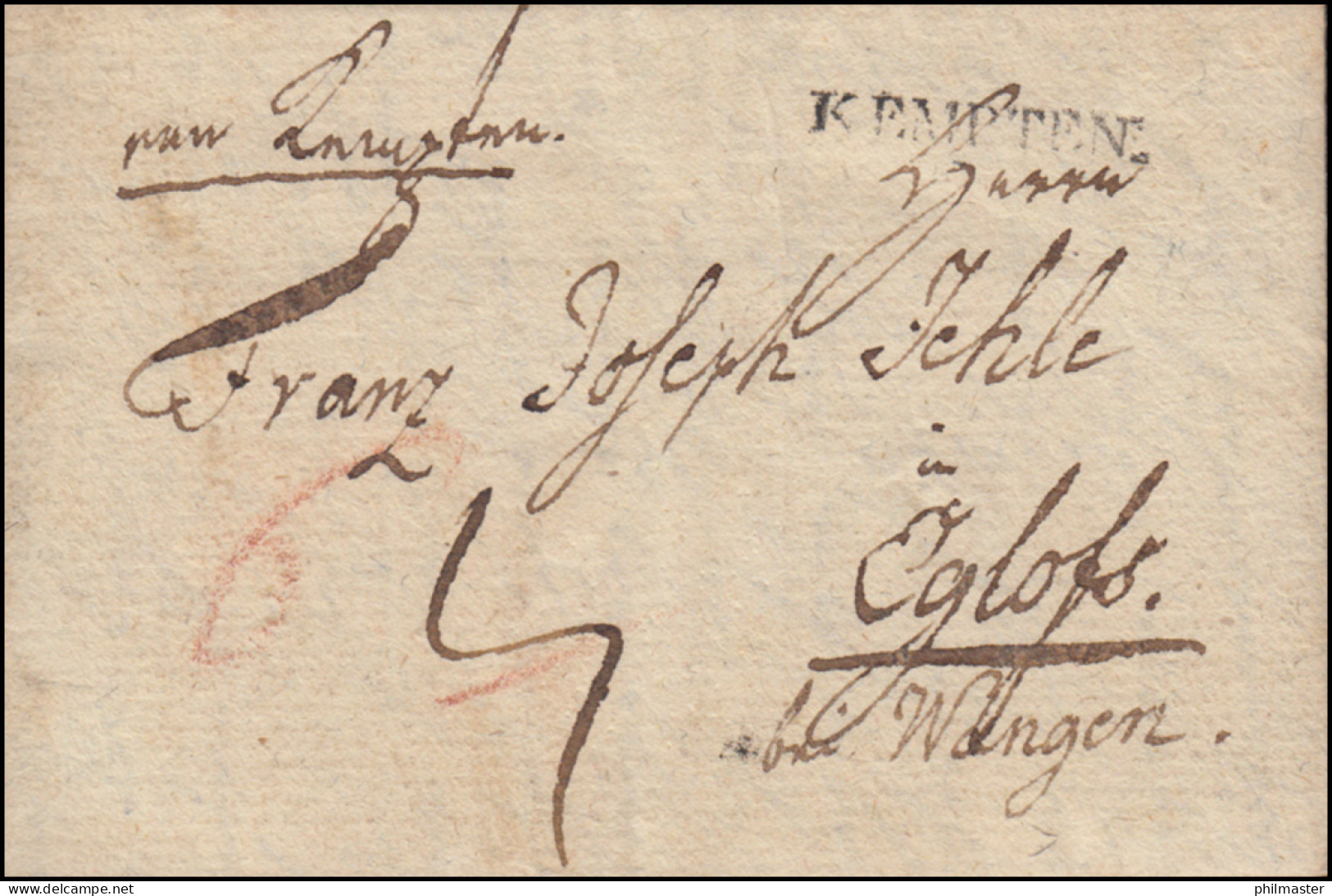 Bayern Vorphilatelie Faltbrief 10.11.1827 Einzeiler KEMPTEN Nach Eglofs / Wangen - Other & Unclassified