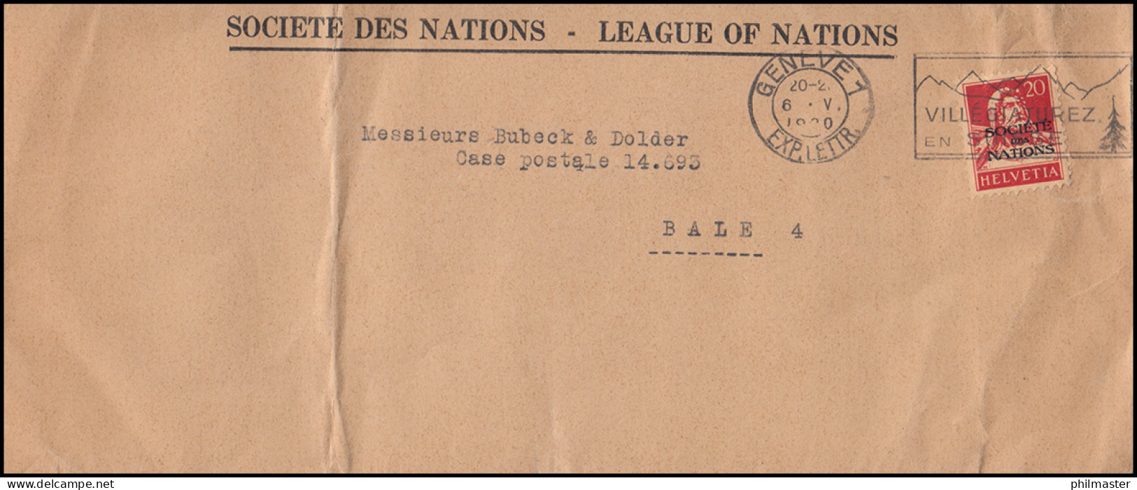 Völkerbund (SDN) 17x Tell Mit Armbrust EF Auf Brief GENF 6.5.1930 Nach Basel - Officials