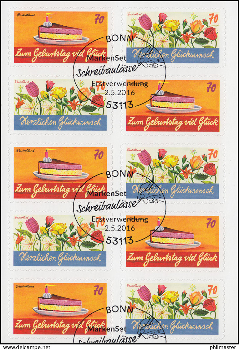 FB 58 Glückwunsch Und Geburtstag, Folienblatt Mit 5x3243 Und 5x3244, EV-O Bonn - 2011-2020