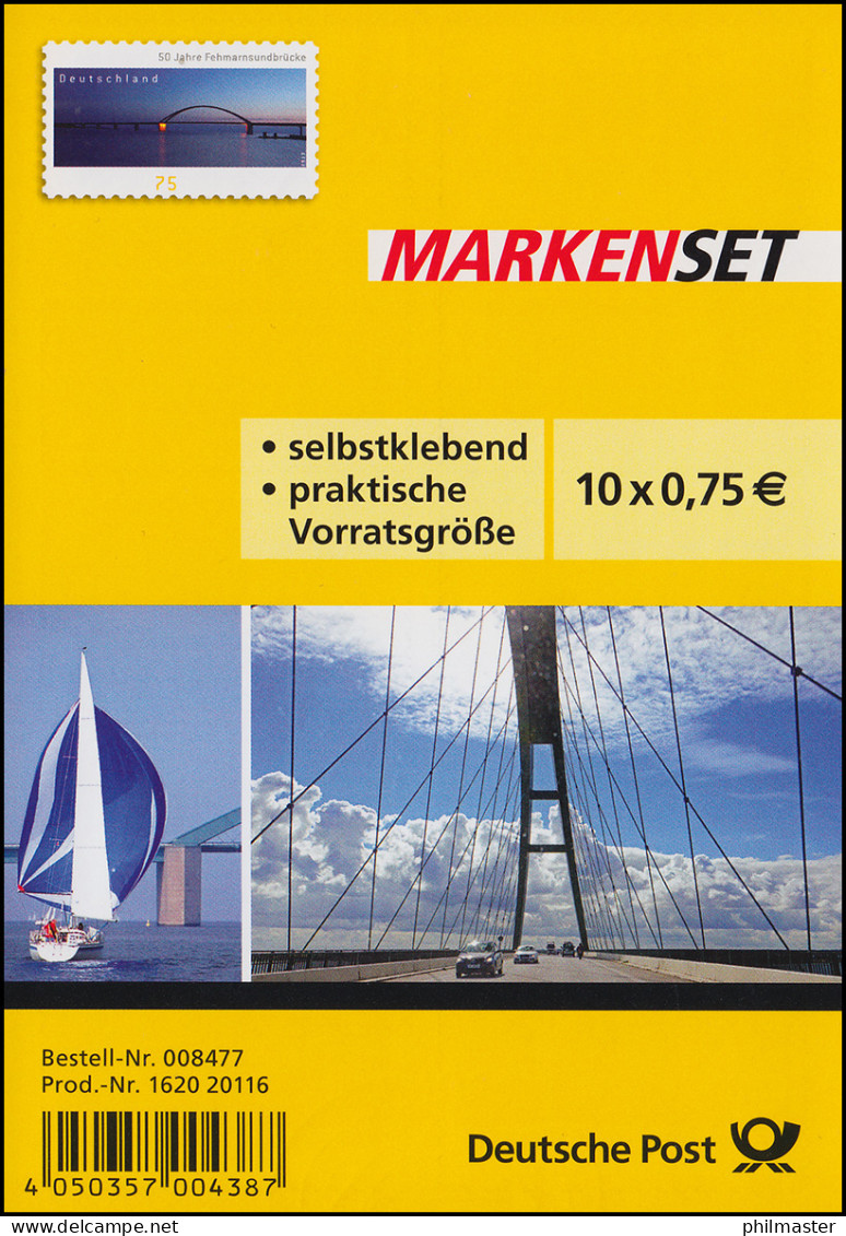 FB 29 Fehmarnsundbrücke, Folienblatt 10x3003, Erstverwendungsstempel Bonn 4.4.13 - 2011-2020