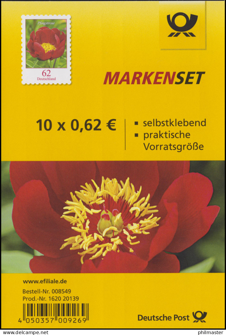 FB 42 Blume Pfingstrose 62 Cent, Folienblatt Mit 10x 3121, Postfrisch ** - 2011-2020
