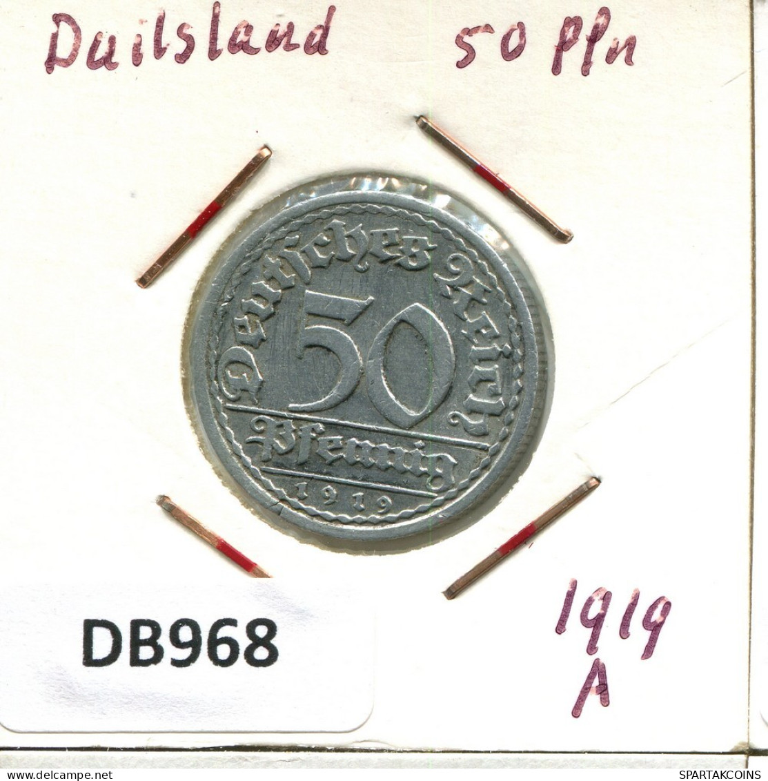 50 PFENNIG 1919 A DEUTSCHLAND Münze GERMANY #DB968.D.A - 50 Rentenpfennig & 50 Reichspfennig