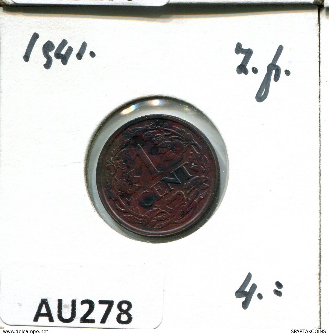 1 CENT 1941 NETHERLANDS Coin #AU278.U.A - 1 Cent