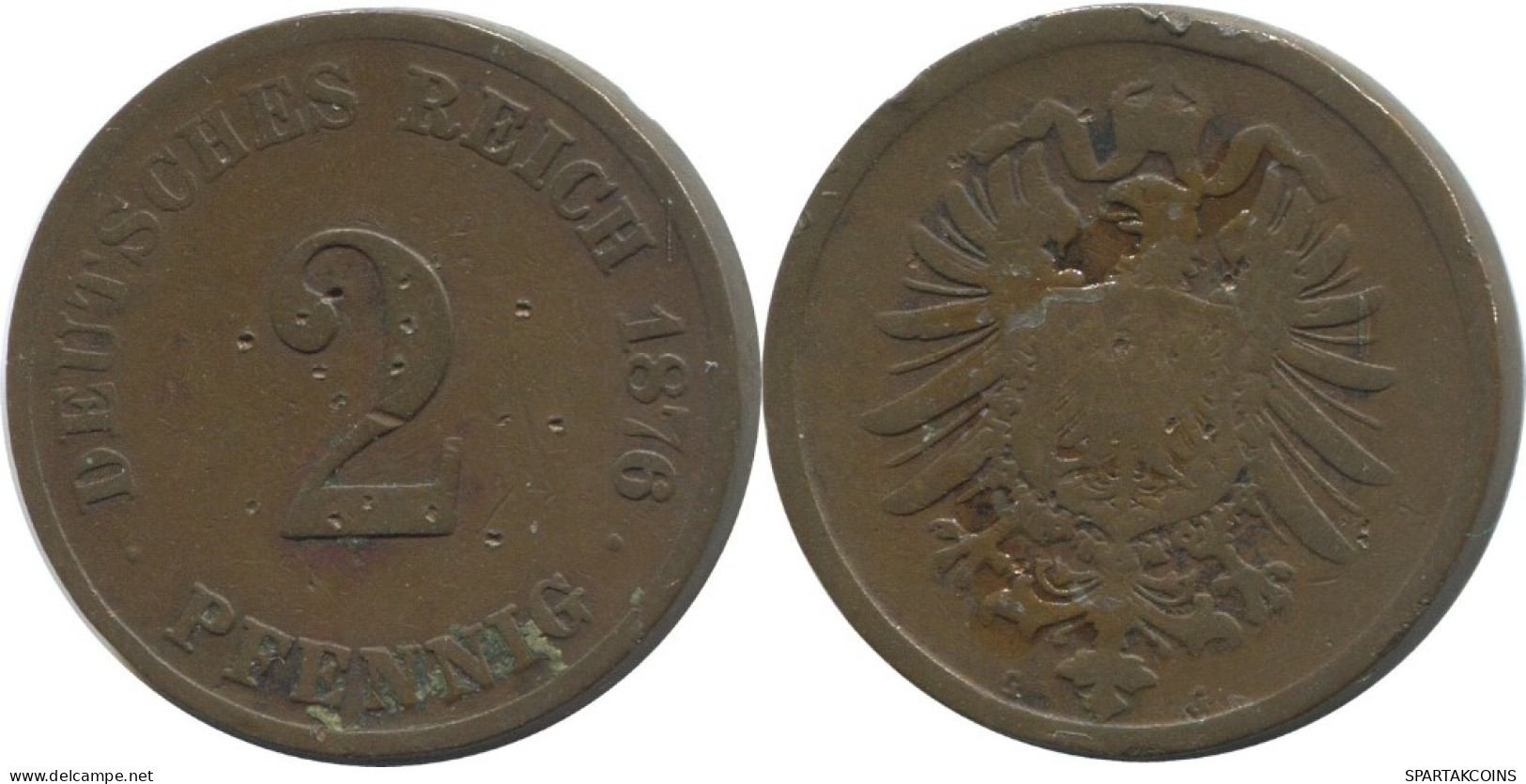 2 PFENNIG 1876 G DEUTSCHLAND Münze GERMANY #AE565.D.A - 2 Pfennig