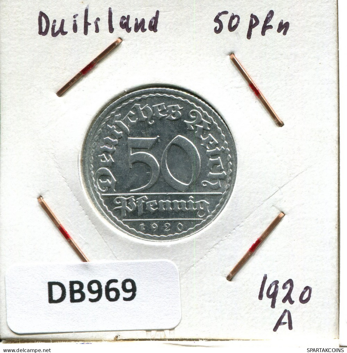 50 PFENNIG 1920 A ALEMANIA Moneda GERMANY #DB969.E.A - 50 Rentenpfennig & 50 Reichspfennig