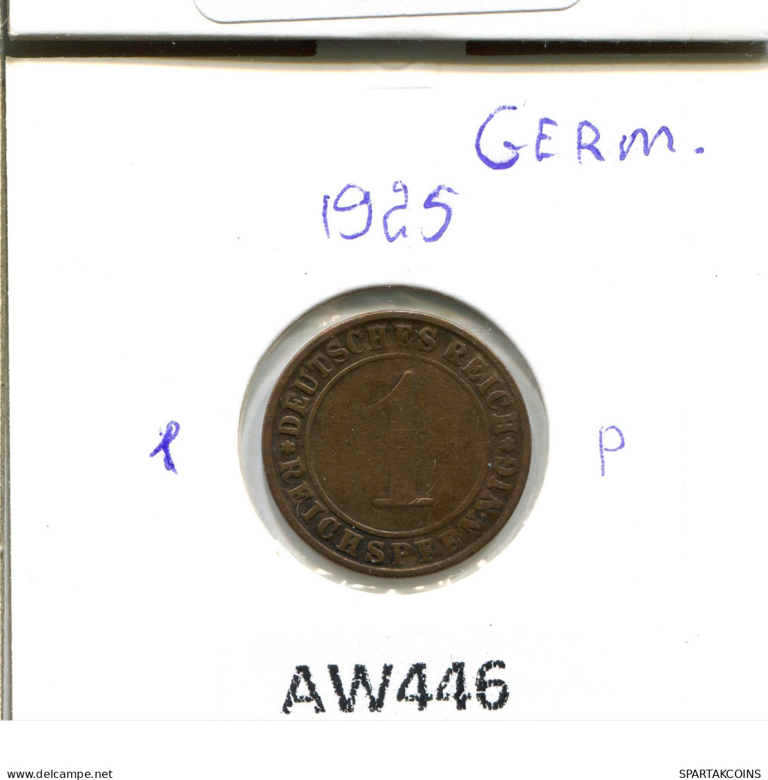 1 PFENNIG 1925 G DEUTSCHLAND Münze GERMANY #AW446.D.A - 1 Rentenpfennig & 1 Reichspfennig