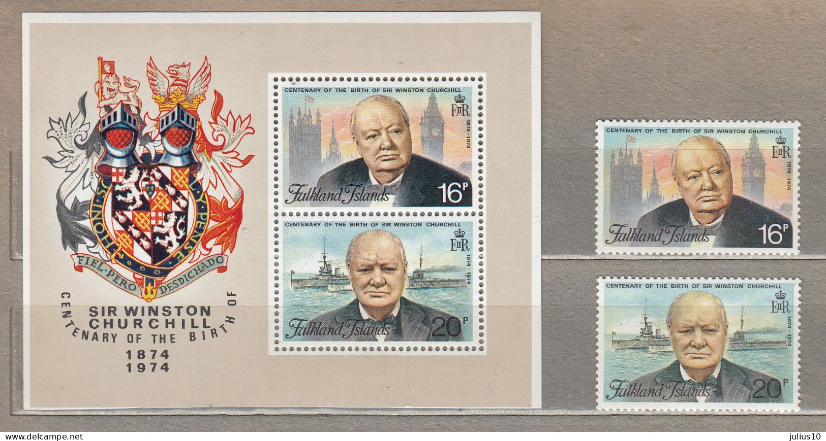 FALKLAND ISLANDS 1974 Sir Winston Churchill MVLH(**/*) Mi 230-231 Bl 1  #33810 - Sir Winston Churchill
