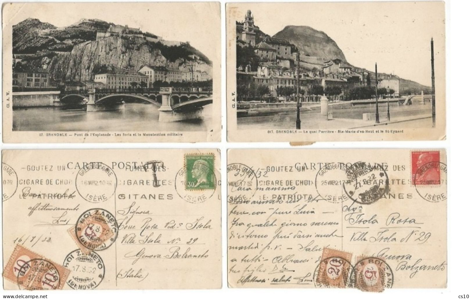 Grenoble Lot 10 Cartes 12sep1931/25aout1932 X Italy : Toutes Taxées Avec Timbre Taxe Italiens - Strafport